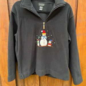 Vintage Lavon Black Fleece 3/4 Zip Up with Snowman Scene Women's Medium